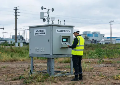 Field advisor inspecting an outdoor monitoring cabinet