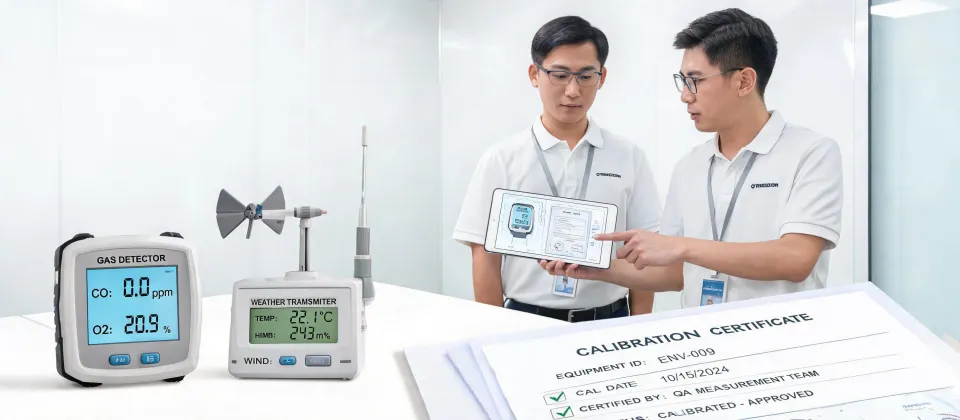 Measurement team reviewing calibrated environmental monitoring data