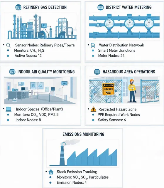Map view of environmental and gas monitoring installations